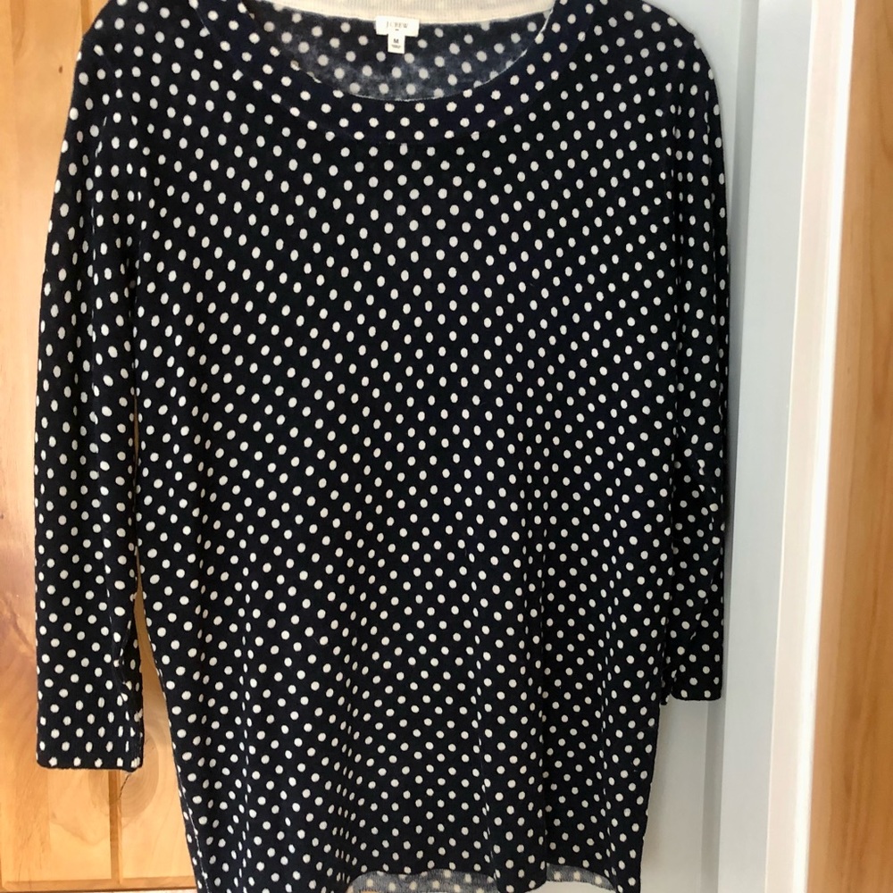 NWOT Wool J Crew Charley 3/4 sleeve polka dot sweater navy blue